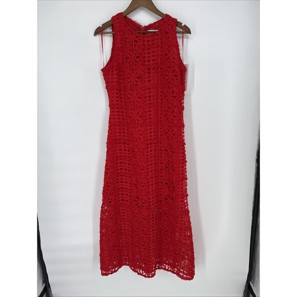ANTHROPOLOGIE Endless Rose Size Large Red Sleeveless Textured Midi Dress - Picture 4 of 12